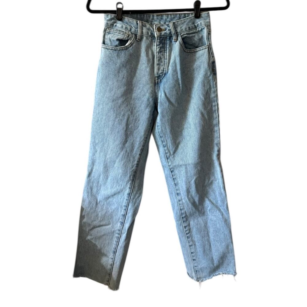 John Galt Brandy Melville Lt Wash Button Fly Jeans Straight Leg Raw Hem Size S
